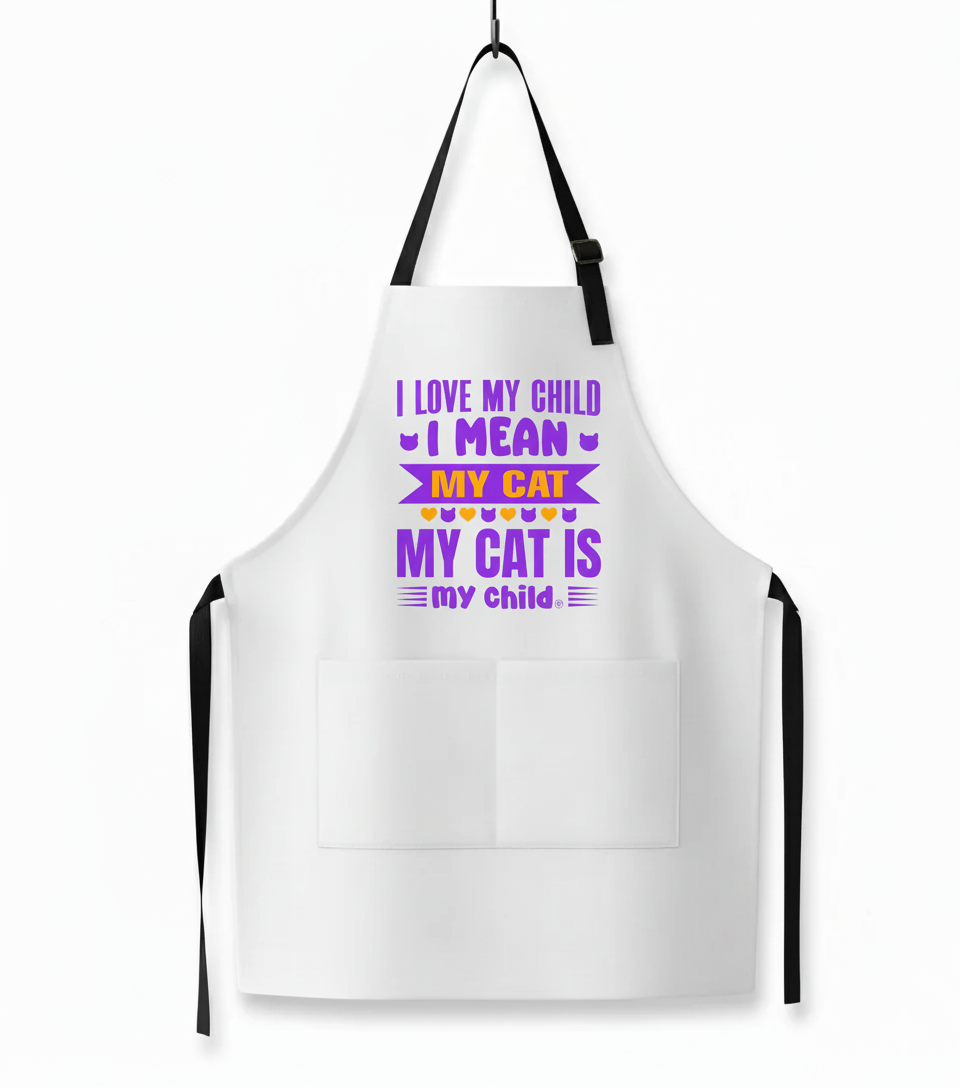 "I love My Child I Mean My Cat My Cat Is My Child" Funny Apron - Cooking Gift for Cat Mom Dad