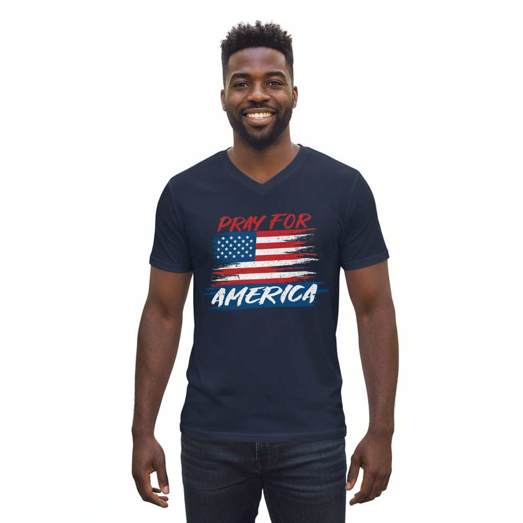 Pray For America V-Neck Unisex - Patriotic Faith T-Shirt